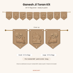 Ganesh Ji DIY MDF toran cutout set: 9 pre-marked MDF flags with Ganesh ji, Pichwai Kamdhenu cows, Shubh Labh kalash, Swastik, Om and lotus cutouts