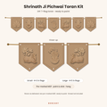 Shrinath Ji Pichwai DIY MDF toran cutout set: 7 pre-marked MDF flags with Shrinath ji face, Pichwai Kamdhenu cows, Shubh Labh kalash and lotus cutouts