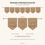 Shrinath Ji Pichwai DIY MDF toran cutout set: 7 pre-marked MDF flags with Shrinath ji face, Pichwai Kamdhenu cows, Shubh Labh kalash and lotus cutouts
