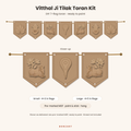 Vitthal Ji Tilak DIY MDF toran cutout set: 7 pre-marked MDF flags with Vitthal tilak, Pichwai Kamdhenu cows, Shubh Labh kalash and lotus cutouts