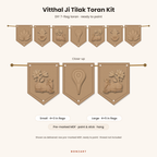 Vitthal Ji Tilak DIY MDF toran cutout set: 7 pre-marked MDF flags with Vitthal tilak, Pichwai Kamdhenu cows, Shubh Labh kalash and lotus cutouts