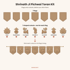 Shrinath Ji toran pieces shown separately: 7 blank MDF flags and 7 shaped MDF cutouts before assembly