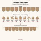 Ganesh Ji toran pieces shown separately: 9 blank MDF flags and 9 shaped MDF cutouts before assembly