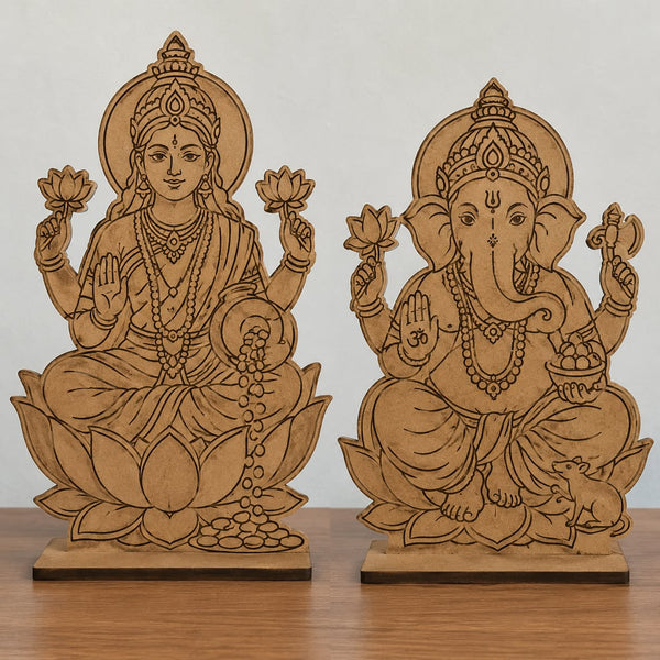 Lakshmi Ganesh Pre Marked MDF Cutout for Craft