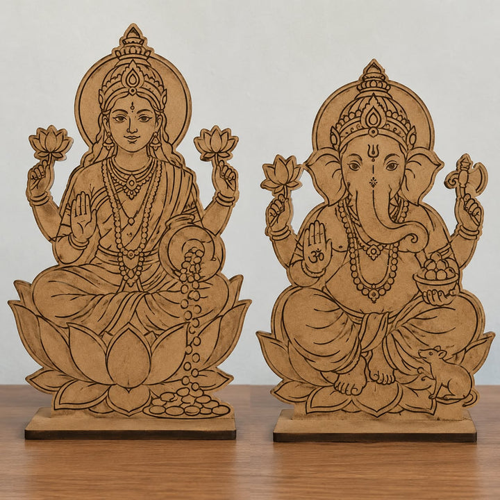 Lakshmi Ganesh Pre Marked MDF Cutout for Craft