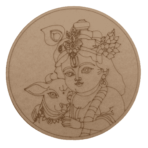 Round pre-marked Krishna Ji WITH calf MDF cutout for craft