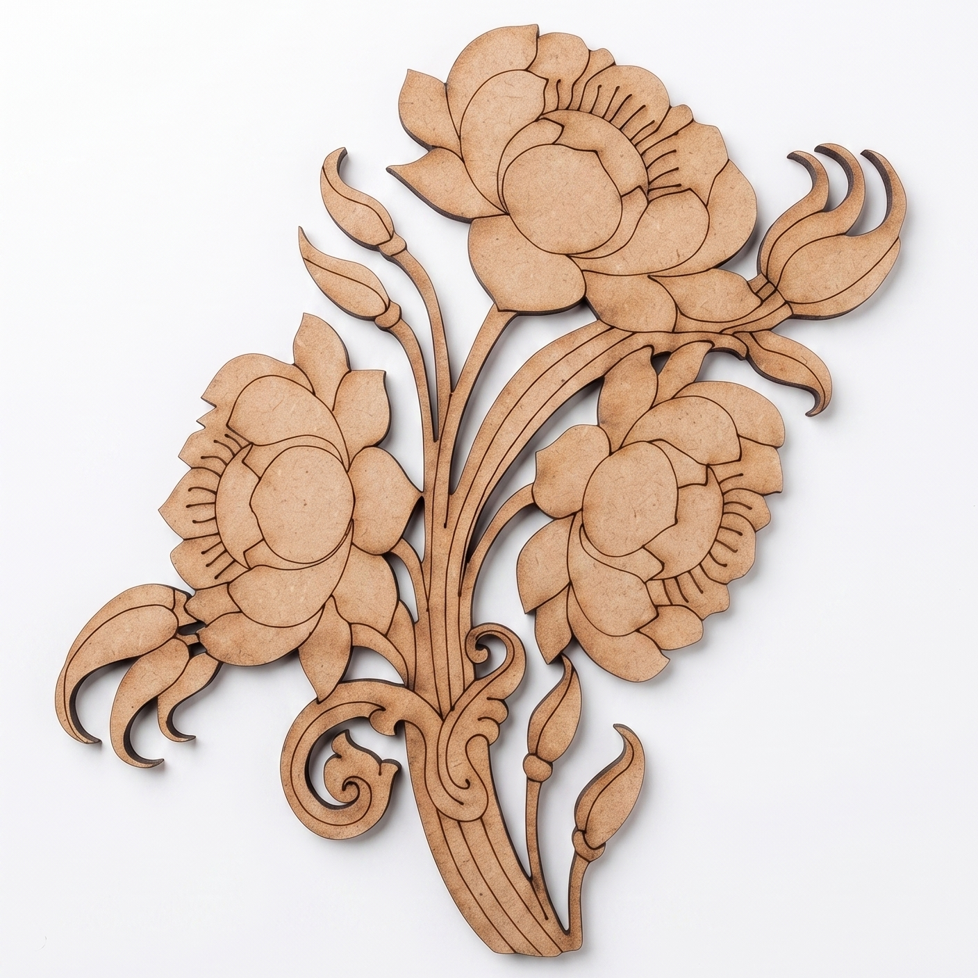 Lotus Flower Motif MDF Cutout