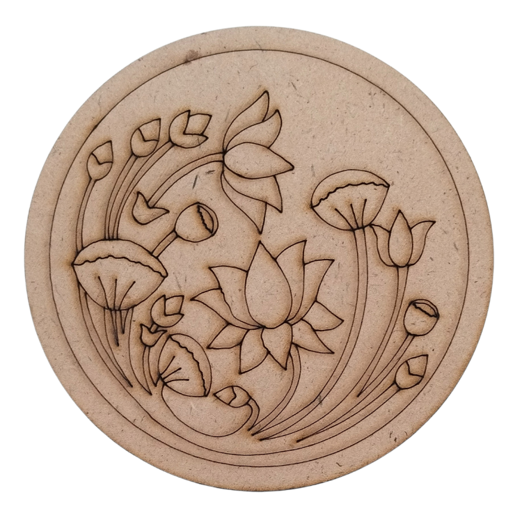 Pre-marked Pichwai Lotus MDF Round Cutout (Design -1) 24 Inch