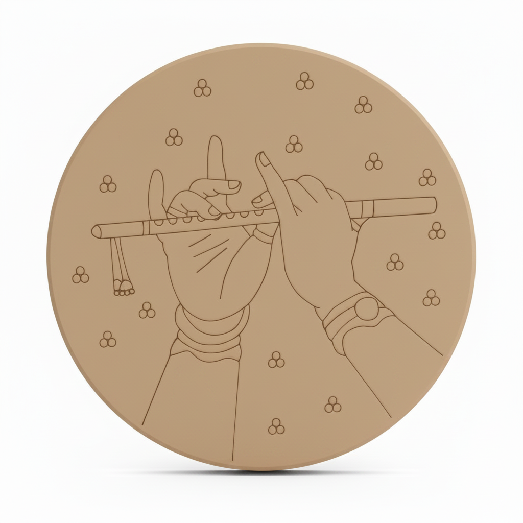 Pre-marked Pichwai Krishna hands with flute circle cutout