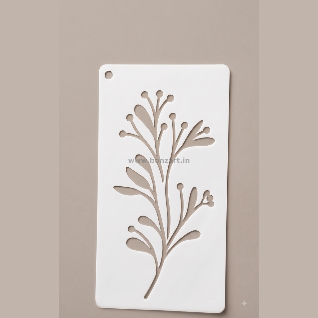 Berry Sprig Branch Reusable Stencil - 12.5x15 cm